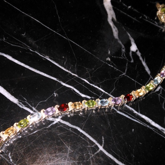 UP THAILAND 925 Sterling Silver Oval Multi Stone G - Picture 3 of 7